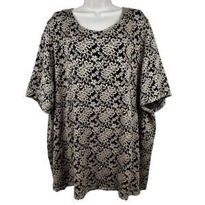 Catherines Lace Blouse Top Floral Stretch Lined Short Sleeve Black 3X Feminine